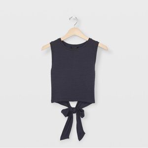 Club Monaco Sleeveless Tie Back Crop Top in Navy